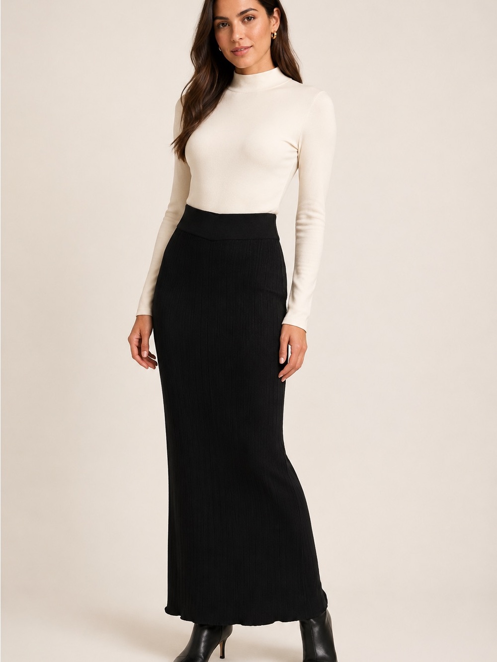 Kenneth Cole Black Ribbed Knit Maxi Skirt - Size XS